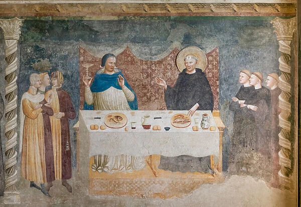 The Miracle of St Guido: the Blessed Abbot turning water into wine before Gebeardo, the Archbishop of Ravenna, refectory (fresco)