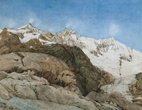 The Mischabe Horner from Ss-Fee, Valais, Switzerland (w  /  c with gouache on paper)