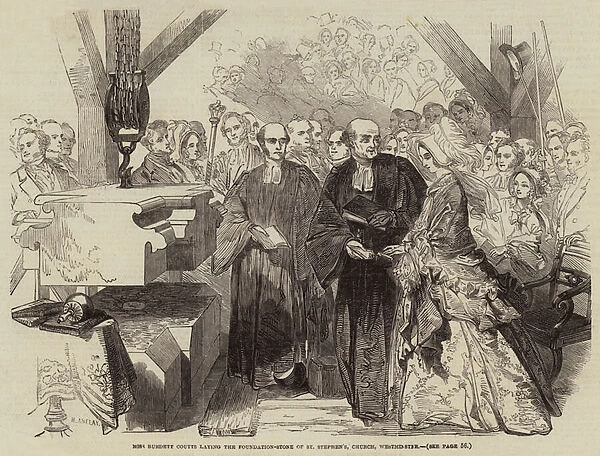 Miss Burdett Coutts laying the Foundation-Stone of St Stephen s, Church, Westminster (engraving)
