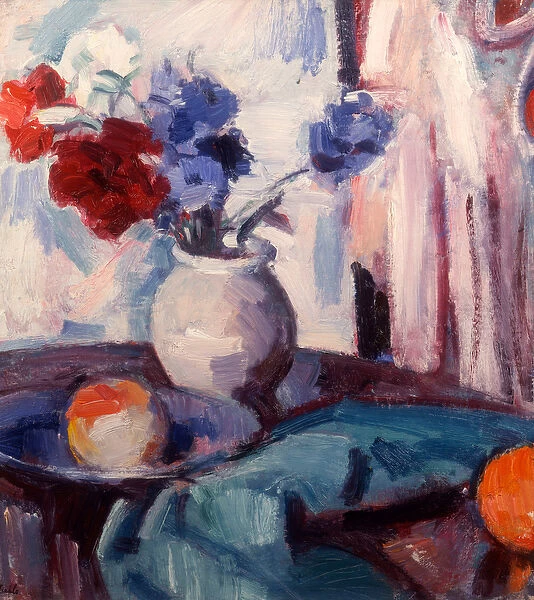Mixed Carnations and Cornflowers in a Pottery Vase, c. 1931 (oil on canvas)