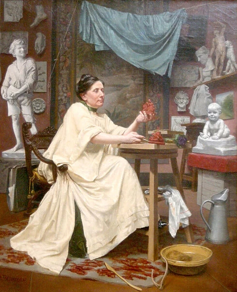 Mlle Moria in her studio (oil on canvas)