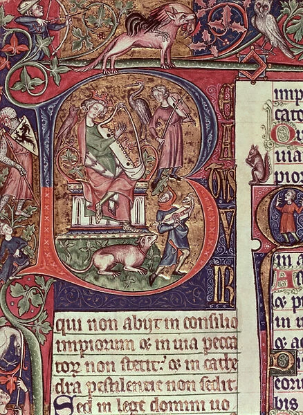 Mms 9961-2 Historiated Initial B from the Peterborough Psalter depicting King