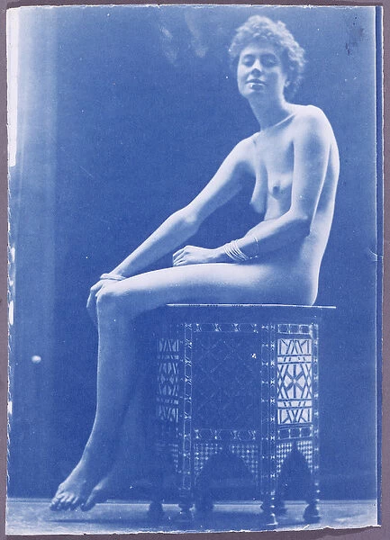 Model seated on a laquer table (cyanotype)