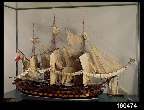 Model of the ship L Achille, a 74 gun ship built at Rochefort (mixed media)