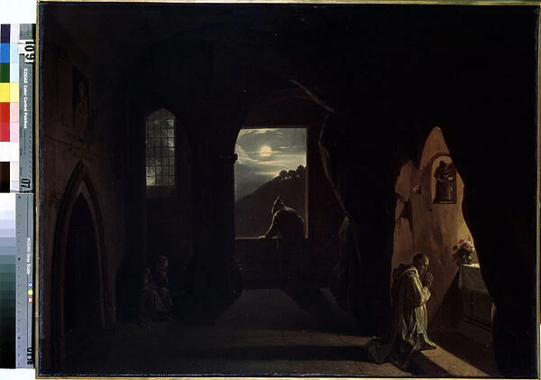 'Moines dans une grotte'(Monks in a Cave) Peinture de Francois Marius Granet (1775-1849) Debut du 19eme siecle Dim. 74. 5x100 cm Musee de l ermitage, Saint Petersbourg