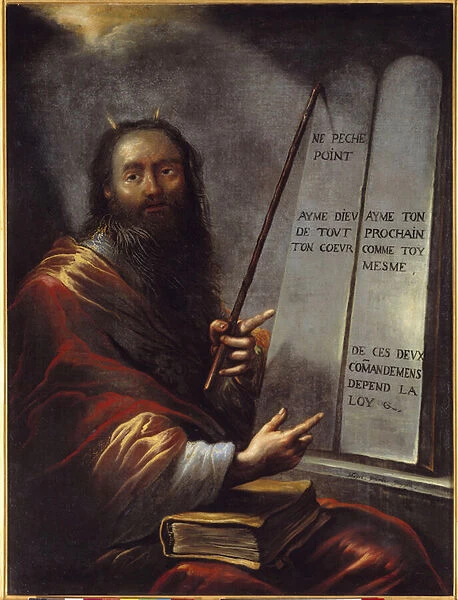 Moise et les Tables de la Loi Painting by Claude Vignon (1593-1670) 17th century Sun