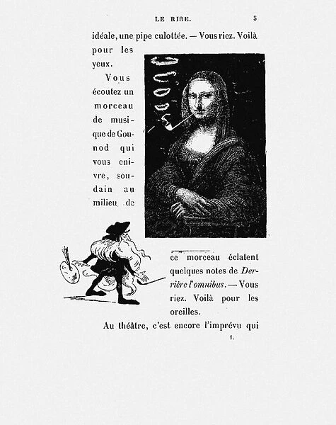 Mona Lisa Smoking a Pipe (Mona Lisa fumant la pipe). From the book Le rire par Bataille (Sapeck), Eugene (1854-1891), 1887 - Lithograph - Bibliotheque Nationale de France