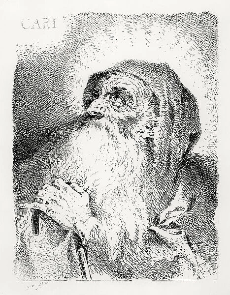 Monk in Contemplation (engraving) (b  /  w photo)