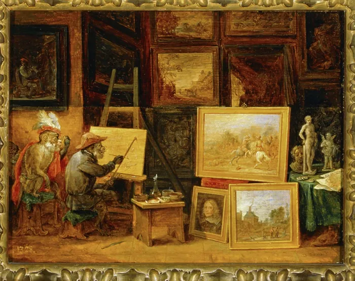 Framed Print : The monkey painter