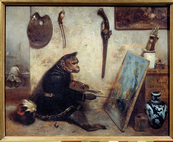The Monkey Painter Painting by Alexandre Gabriel Decamps (1803-1860) 1833 Sun