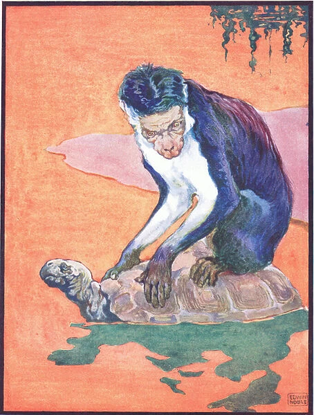 The Monkey at Once Became Suspicious, illustration from The Tortoise and the Monkey, published by Raphael Tuck & Sons Ltd. (colour litho)