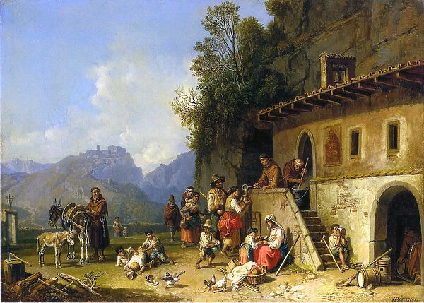 Monks feeding the poor, Italy, 1864-65 (oil on canvas)