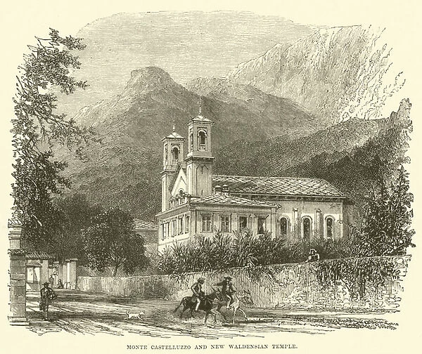 Monte Castelluzzo and New Waldensian Temple (engraving)