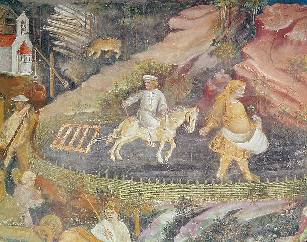 The Month of April, detail of ploughing, c. 1400 (fresco)