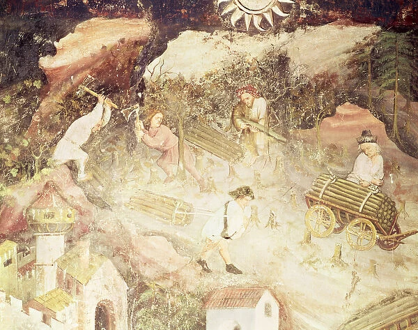 The Month of December, detail of men cutting down trees, c. 1400 (fresco)