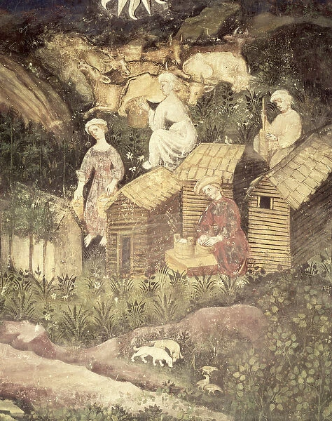 The Month of June, detail of collecting honey, c. 1400 (fresco)