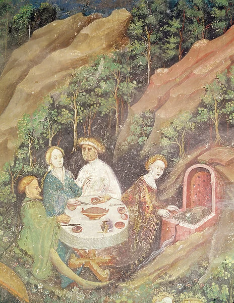 The Month of May, detail of a picnic barbecue, c. 1400 (fresco) (detail of 75565)