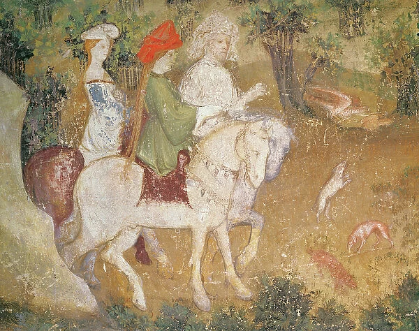 The Month of September, detail of the departure for the hunt, c. 1400 (fresco)