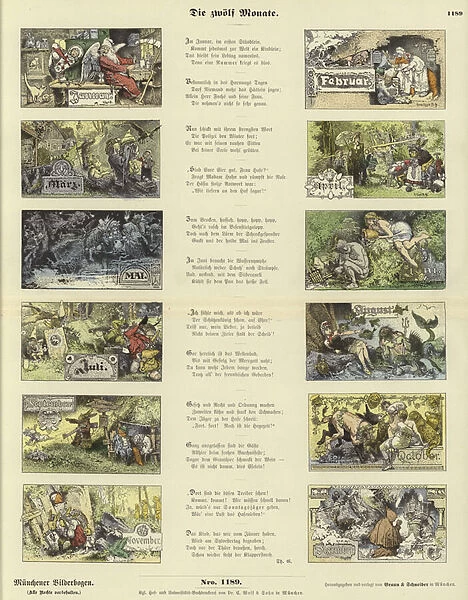 The Twelve Months (coloured engraving)