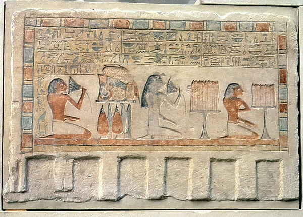 Detail from a monument to Imenyseneb, Chief of Expeditions to the Pharaoh, with magical numbers and formulae for him and his female companions (painted limestone)