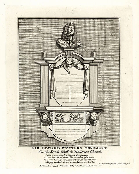Monument of Sir Edward Wynter, died 1685, on the south wall of St Marys Church Battersea