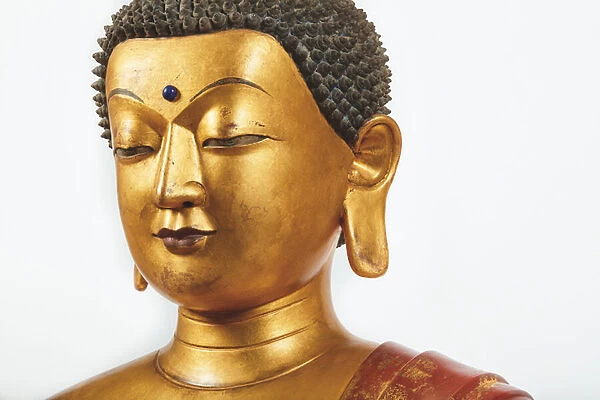 Detail of monumental Imperial gilt-lacquered wood figure of the Medicine Buddha