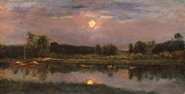 A Moonlit River Landscape, c. 1855 (oil on board)