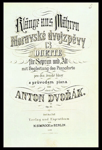Moravian Duets by Dvorak, pub. by Simrock, 1878 (litho)