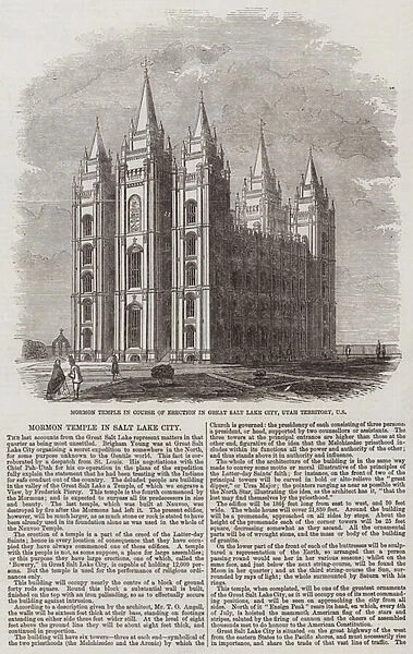 Mormon Temple in Course of Erection in Great Salt Lake City, Utah Territory, US (engraving)