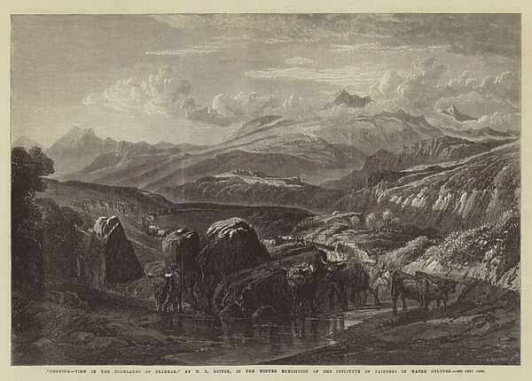 'Morning, View in the Highlands of Braemar, 'in the Winter Exhibition of the Institute of Painters in Water Colours (engraving)