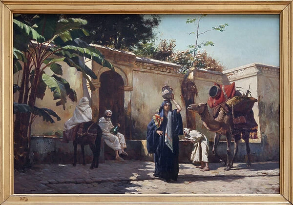 Moroccan scene, Oil painting on wood by Rudolph (or Rudolphe) Ernst (1854-1932), scene of daily life around a fountain. Photography, KIM Youngtae, Nantes, Musee des Beaux Art de Nantes