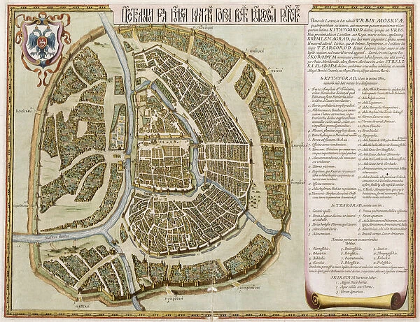 Moscow, from Geographie Blaviane, 1662 (hand coloured etching)