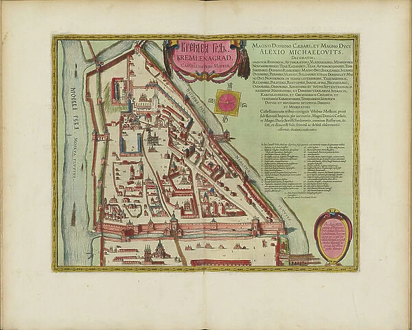 The Moscow Kremlin Map of the 16th century (Castellum Urbis Moskvae), c. 1600 (engraving & w / c)