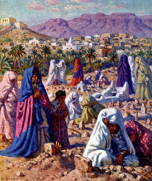 Moslem cemetery in North Africa. by Nasreddine Dinet (Alphonse-Etienne Dinet). 1861 - 1929. a French orientalist painter 1918