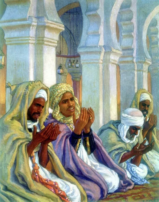 Framed Print : Moslems in prayer. Illustration by E. Dinet (1861-1929) for La Vie de Mohammed, prophete d'Allah Framed Print : Moslems in prayer. Illustration by E. Dinet (1861-1929) for La Vie de Mohammed, prophete d'Allah