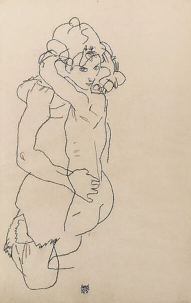 Mother and child, 1917 (crayon on paper)