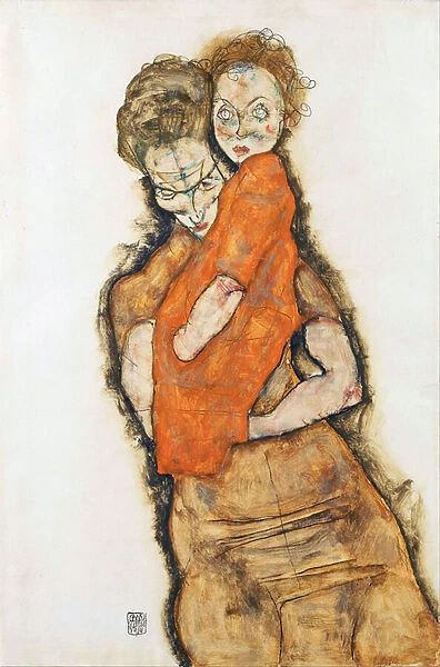 Mother and Child - Schiele, Egon (1890-1918) - 1914 - Black chalk, Gouache on Paper - 48, 2x31, 9 - Leopold Museum, Vienna