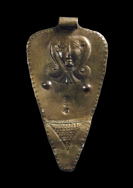 Mother Goddess Plaque Pendant, from Tell-Ajjul, Israel, 16th century BC (gold)