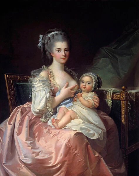 Mother nursing her child Painting by Jean Laurent Mosnier (1743-1808) 18th century