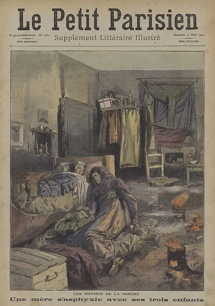 A mother who asphyxiated herself and her three children (colour litho)