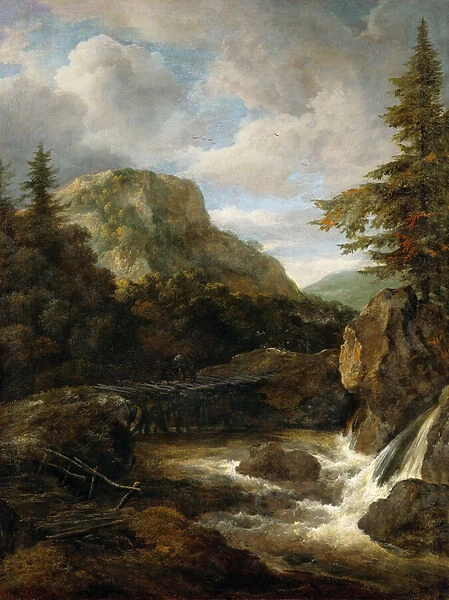 Mountain Landscape with Waterfall - Jacob Isaacksz van Ruisdael (1628  /  29-1682)