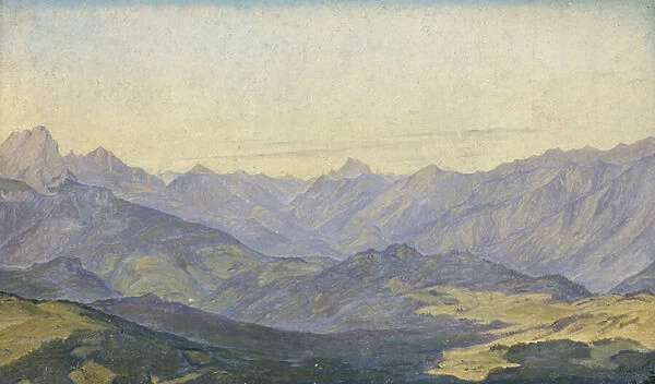 Mountain Valley in Oberbayern, 1829 (oil on paper)