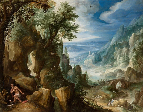 Mountainous Landscape with Saint Jerome, 1592 (oil on copper on panel)