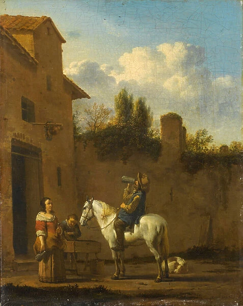 Mounted Trumpeter taking a Drink, 1650-60 (oil on canvas)