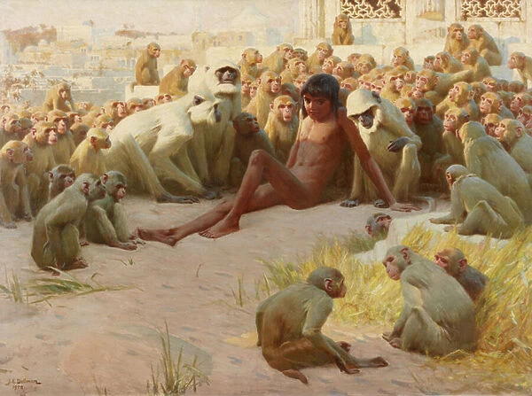 Mowgli made Leader of the Bandar-log, 1918 (oil on canvas)