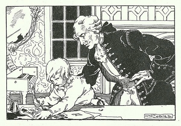 Mozart composing under his father's eye (litho)