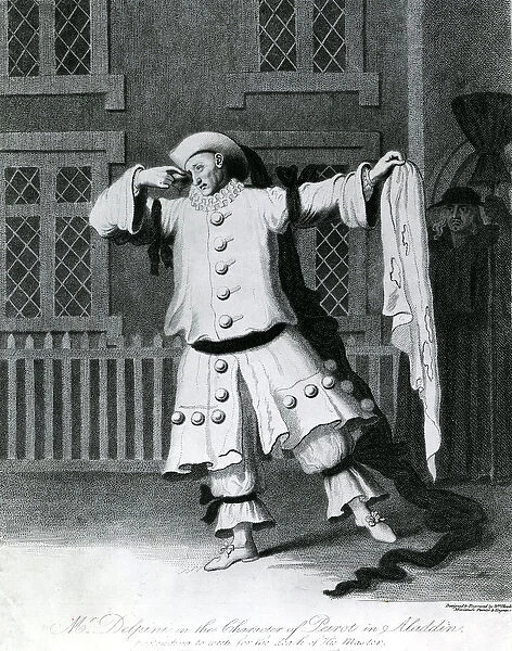 Mr Delphini in the character of Pierot in Aladdin, 1780-1790 (engraving)