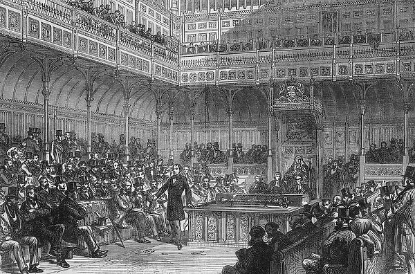 Mr Disraeli Introducing the Reform Bill in 1859 (engraving) (b&w photo)