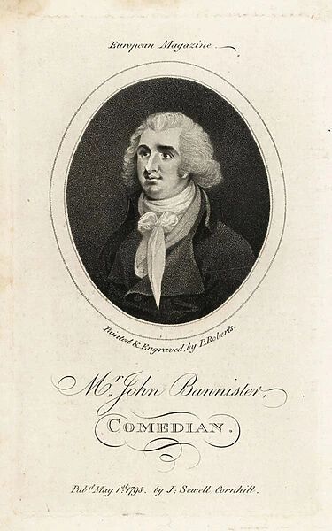 Mr. John Bannister, English actor, comedian and theatre manager. 1769 (engraving)
