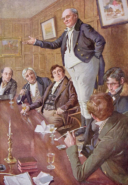 Mr Pickwick Adresses the Club, illustration for Character Sketches from Dickens